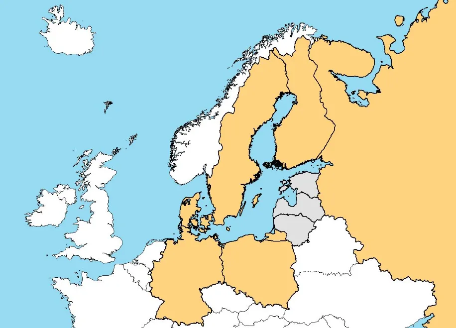 państwa z dostępem do Morza Bałtyckiego - mapa